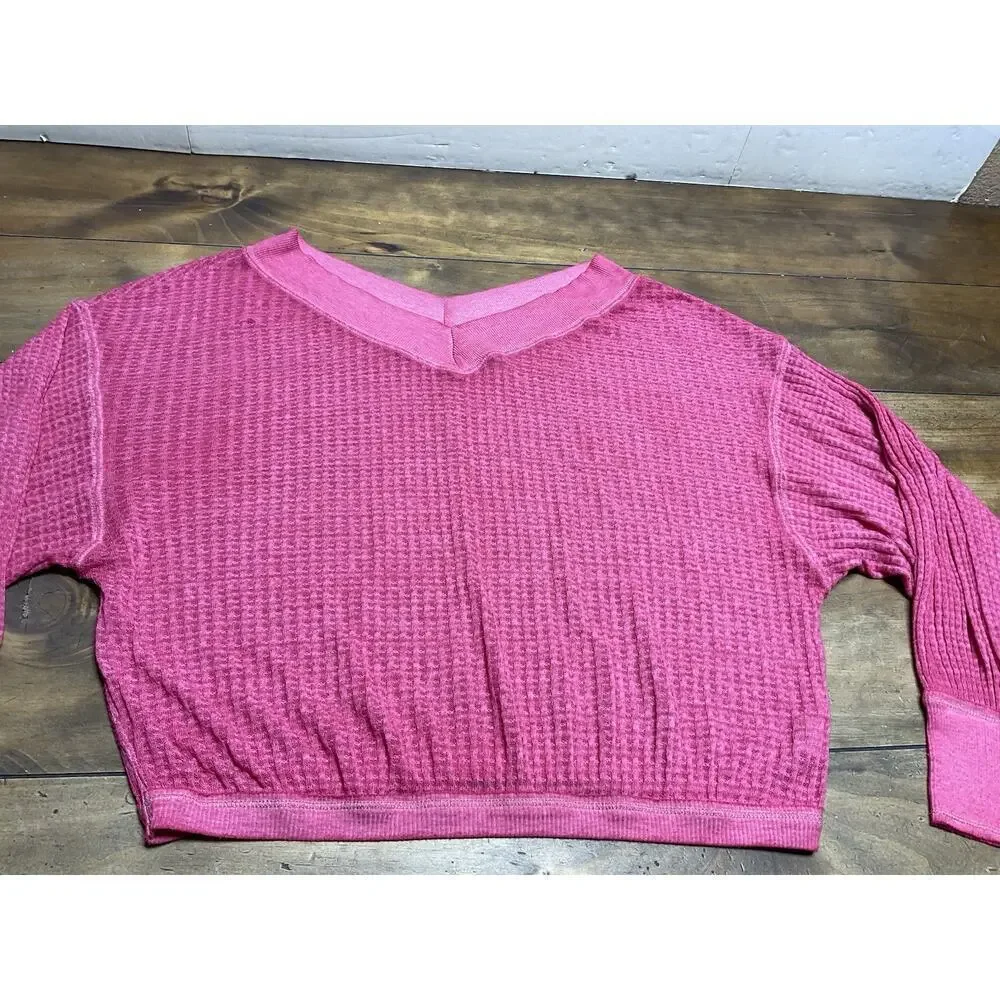 Free People We The Free Southside Thermal Waffle Knit Pullover Pink Women’s XS